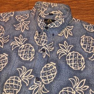 Newport Blue Pineapple Button Hawaiian Shirt XL